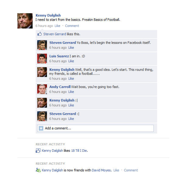 Kenny Dalglish's Facebook Wall Revealed!