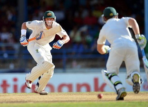 Mike Hussey (L), on 26, and Matthew Wade, with 11, were unbeaten at the close