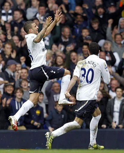 Tottenham Hotspur's Kyle Walker (L) celebrates scoring Tottenham Hotspur's Kyle Walker (L) celebrates scoring