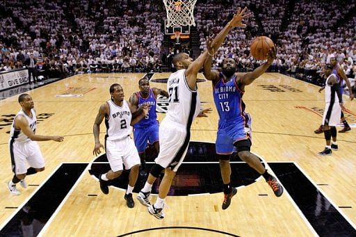 The Oklahoma City Thunder downs San Antonio Spurs 108-103 in game five of their Western Conference series The Oklahoma City Thunder downs San Antonio Spurs 108-103 in game five of their Western Conference series