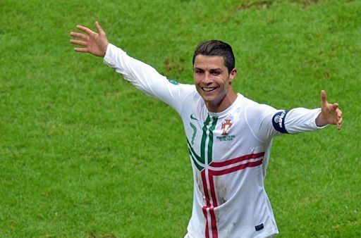 Portuguese forward Cristiano Ronaldo celebrates after scoring Portuguese forward Cristiano Ronaldo celebrates after scoring