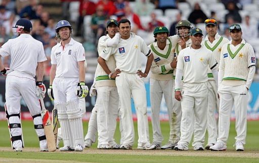 Pakistan cricketers watch as a Decision Review System ruling is made in a 2010 Test against England Pakistan cricketers watch as a Decision Review System ruling is made in a 2010 Test against England