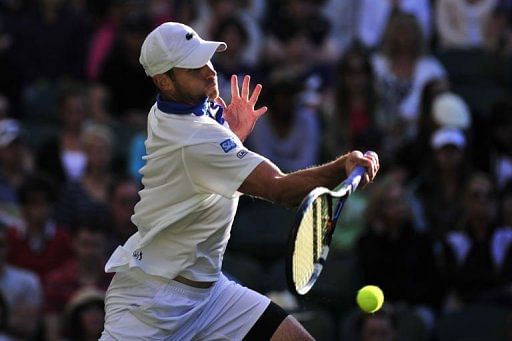 American Andy Roddick plays a forehand shot American Andy Roddick plays a forehand shot