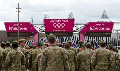 Members of the armed forces pictured outside the Olympic Park on July 15 Members of the armed forces pictured outside the Olympic Park on July 15