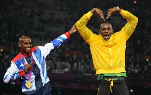 Farah does the 'Lightning Bolt', while Usain Bolt does the 'Mobot' Farah does the 'Lightning Bolt', while Usain Bolt does the 'Mobot'