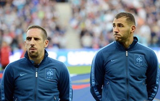 French forwards Franck Ribery (L) and Karim Benzema French forwards Franck Ribery (L) and Karim Benzema