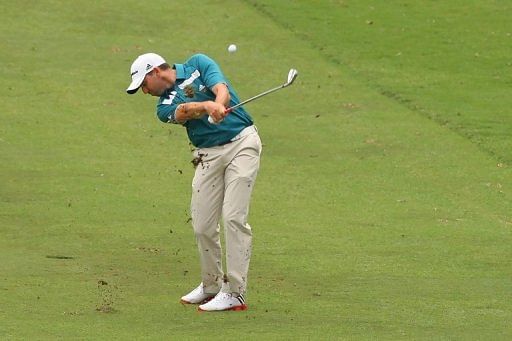 Sergio Garcia of Spain hits his third shot on the 18th hole Sergio Garcia of Spain hits his third shot on the 18th hole