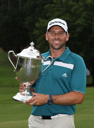Sergio Garcia of Spain holds the Sam Snead Cup after winning the Wyndham Championship Sergio Garcia of Spain holds the Sam Snead Cup after winning the Wyndham Championship