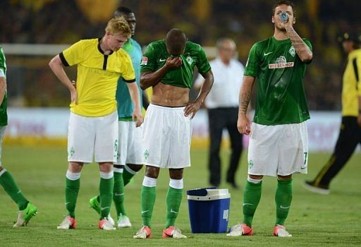Werder Bremen's Austrian striker Marko Arnautovic (R) and Werder Bremen's Czech defender Theodor Gebre Selassie (C) Werder Bremen's Austrian striker Marko Arnautovic (R) and Werder Bremen's Czech defender Theodor Gebre Selassie (C)