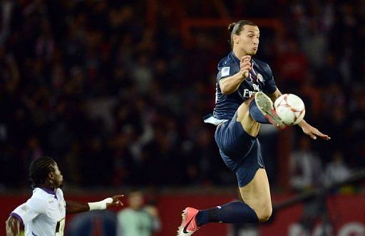 Paris Saint-Germain's forward Zlatan Ibrahimovic controls the ball Paris Saint-Germain's forward Zlatan Ibrahimovic controls the ball