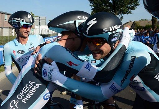 Omega Pharma's Belgian Tom Boonen (R) and Netherlands Niki Tepstra (L) Omega Pharma's Belgian Tom Boonen (R) and Netherlands Niki Tepstra (L)