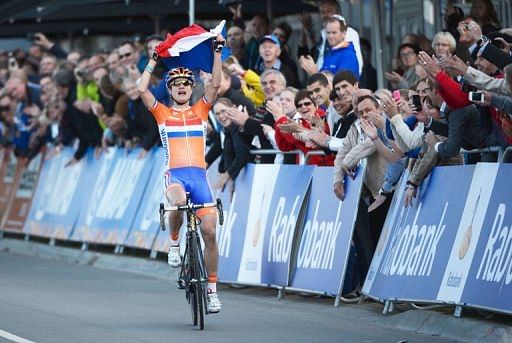 Netherlands' Marianne Vos celebrates winning Netherlands' Marianne Vos celebrates winning
