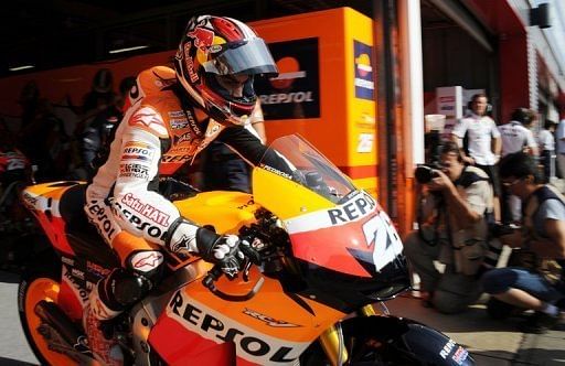 Dani Pedrosa, pictured, passed Jorge Lorenzo on the 12th lap of the 24-lap race Dani Pedrosa, pictured, passed Jorge Lorenzo on the 12th lap of the 24-lap race