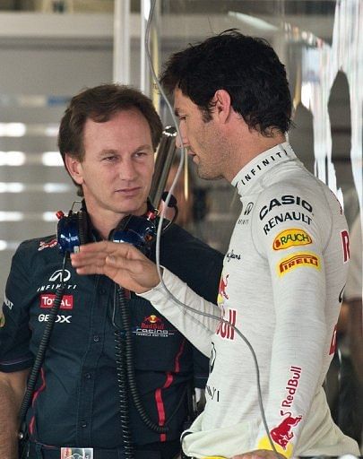Red Bull-Renault driver Mark Webber (R) talks with team principal Christian Horner Red Bull-Renault driver Mark Webber (R) talks with team principal Christian Horner