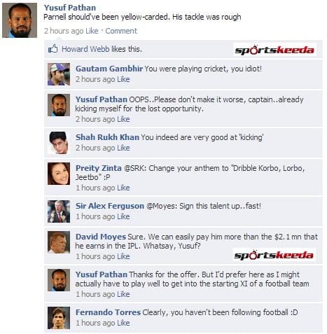 Yusuf Pathan’s FB Wall after being given out ‘obstructing the field’