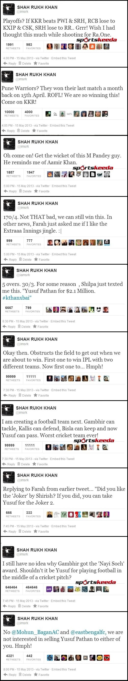 IPL 6: Fake Tweets – SRK’s tweets from the KKR vs PWI game