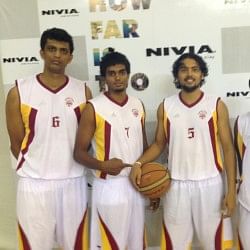 With his Karnataka teammates (from left to right) Sanjay Raj, Hrishikesh Naidu and Rajesh Uppar (far right)
