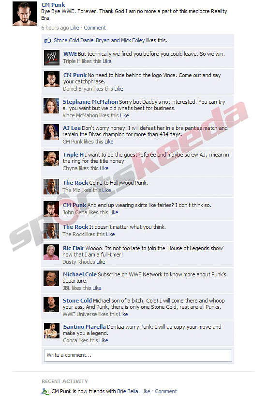 Fake FB Wall CM Punk Reacts On Facebook After Being Removed From The WWE