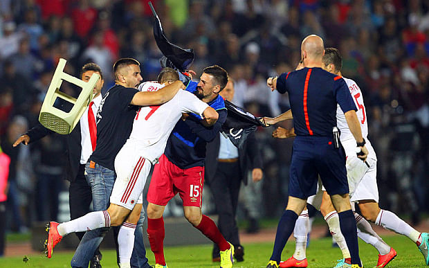 Serbia vs Albania match abandoned after drone carrying Albanian flag