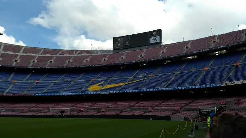 Stepping out onto the pitch, Camp Nou. Credit: Mridul Kataria