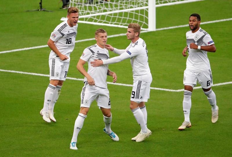 Kroos wheels away to celebrate his well-taken penalty, giving Germany the lead after 15 minutes.