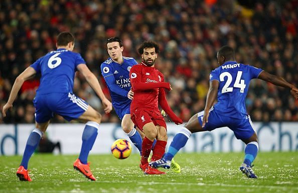 Chilwell (directly behind Salah) enjoyed another fine display - both in attack and defensively vs Liverpool