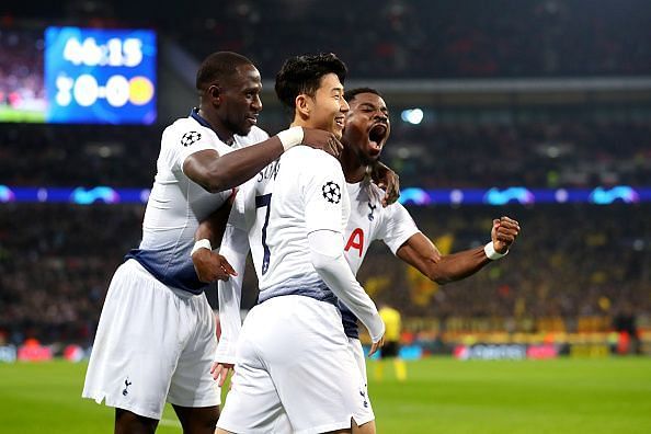 Tottenham players celebrate after Son's timely opener just minutes into the second-half