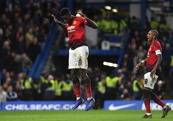 Pogba celebrates his goal to double United's lead on the stroke of half-time