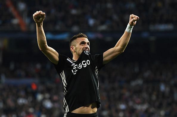 Tadic celebrates on a remarkable night at the Bernabeu as Ajax overturned a 2-1 deficit in style