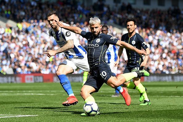 Aguero equalised a minute after Murray had headed Brighton in-front