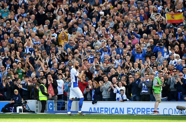 Bruno walks off the pitch to a standing ovation from Brighton supporters in his final game as a professional