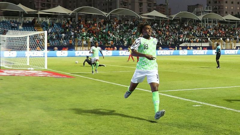 Iwobi wheels away to celebrate his side-footed winner, propelling Nigeria into the AFCON quarter-finals