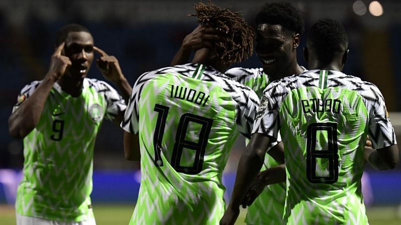 Iwobi celebrates while star man Ighalo (far left) stresses they keep their heads