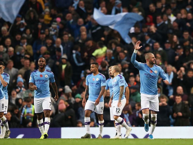 Kyle Walker celebrates his late winner against Southampton as Manchester City came from behind to win