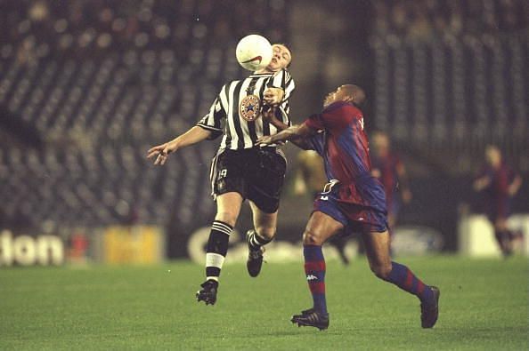 Steve Watson of Newcastle United and Sonny Anderson of Barcelona