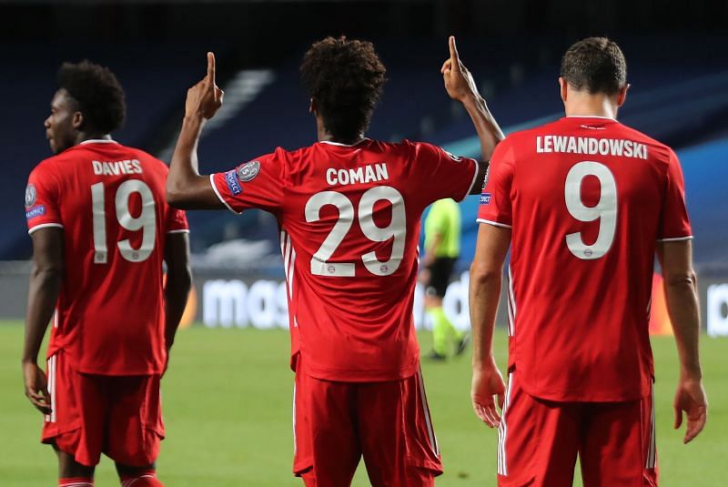 Bayern's Coman celebrates his match-winning header against the club he first joined as an eight-year-old