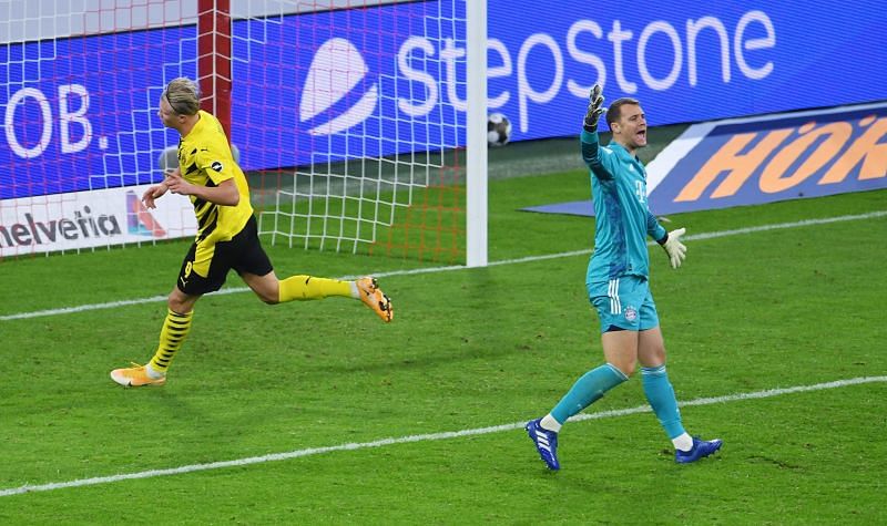 Haaland celebrates his equaliser during a game of two halves against Bayern