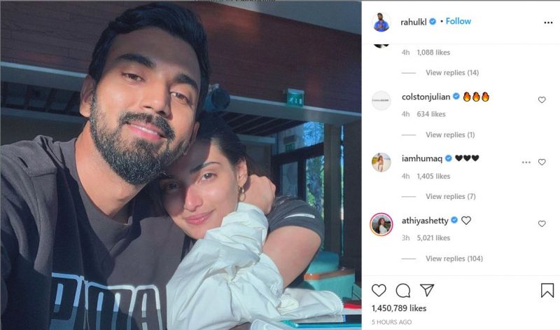 Athiya Shetty left a heart in the comments box of KL Rahul's post