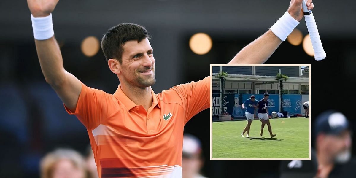 Watch: Novak Djokovic cools down with a round of football alongside his team after Adelaide R1 win