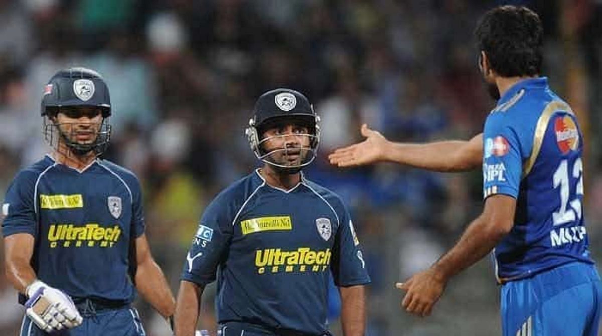 Amit Mishra and Munaf Patel engaged in a furious moment
