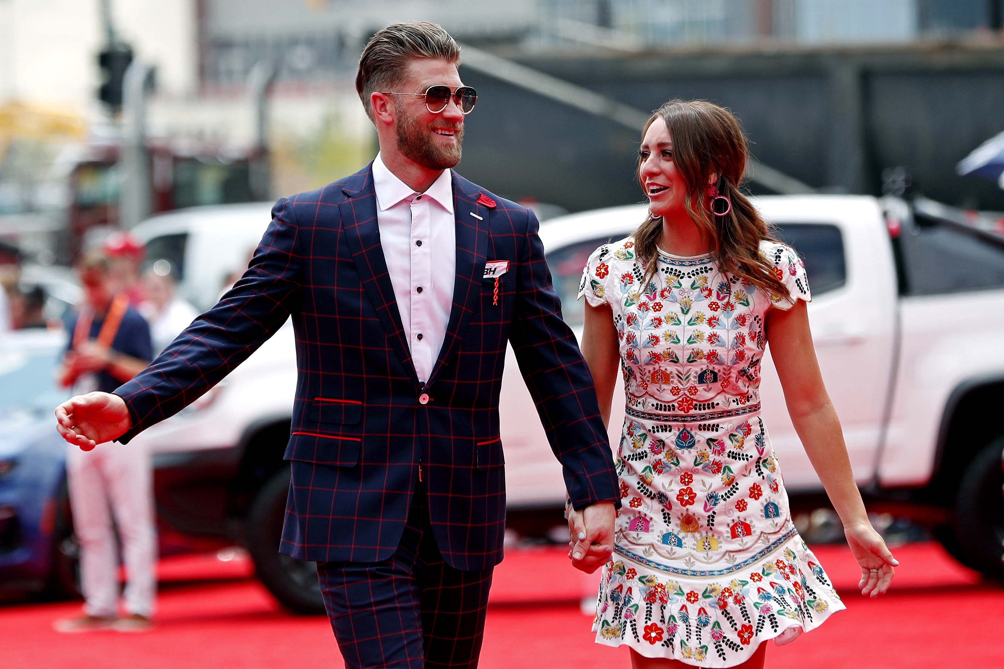 Bryce Harpers wifes effortless red look draws 1-word compliment from Trea Turners spouse