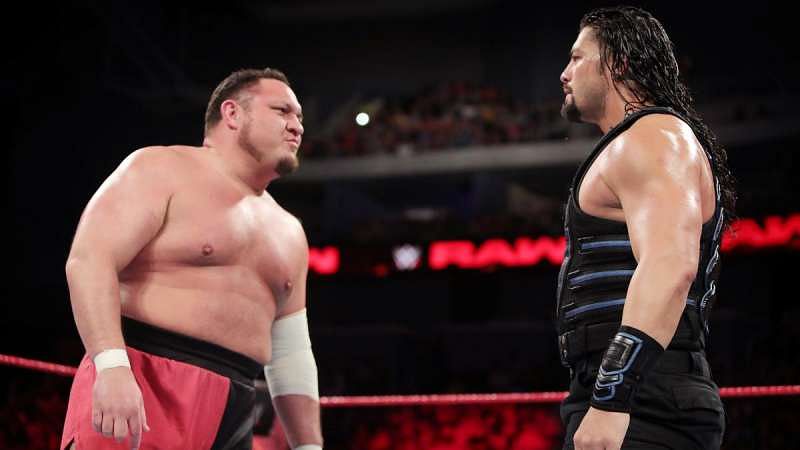 Image result for samoa joe roman reigns face off