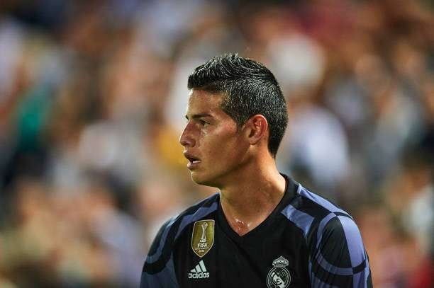 GRANADA, SPAIN - MAY 06:  James Rodriguez of Real Madrid CF looks on  during the La Liga match between Granada CF v Real Madrid CF at Estadio Nuevo Los Carmenes on May 6, 2017 in Granada, Spain.  (Photo by Aitor Alcalde/Getty Images)