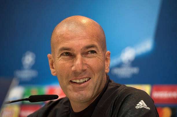 MADRID, SPAIN - MAY 30: Real Madrid CF manager Zinedine Zidane holds his press conference during the Real Madrid UEFA Open Media Day at Valdebebas training ground on May 30, 2017 in Madrid, Spain. (Photo by Denis Doyle/Getty Images )